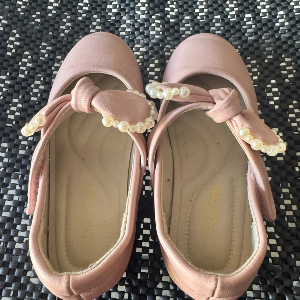 Dream Pairs Blush Pearl Bow Kids Dress Shoes